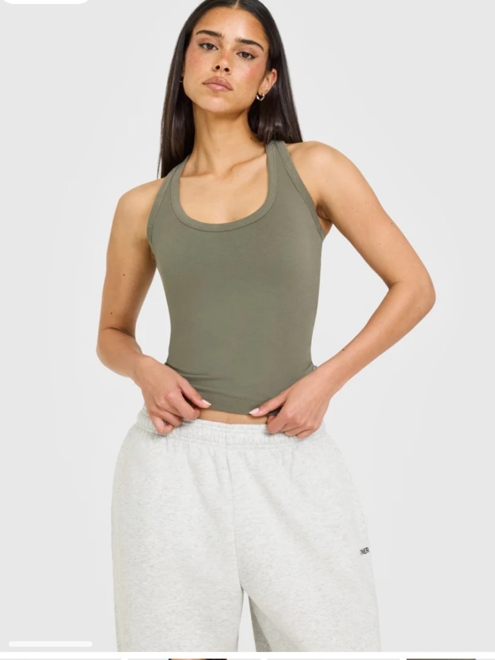 Oner Active | Cotton Fitted Tank Top with Gray Logo | Alpine Green | size L